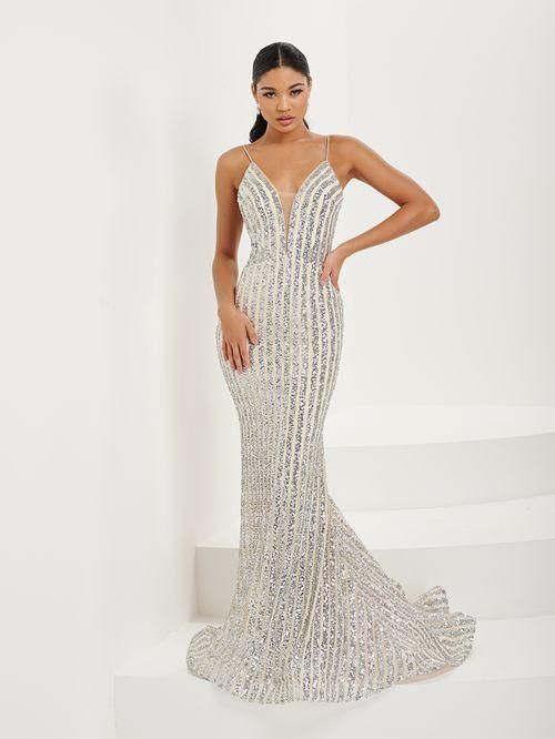 Tiffany Designs Illusion Side Linear Sequin Dress