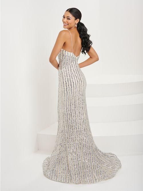 Tiffany Designs Illusion Side Linear Sequin Dress