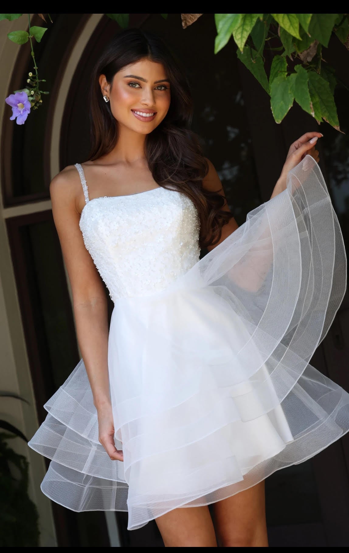 Jovani Beaded Bodice Layered Tulle Fit And Flare Dress
